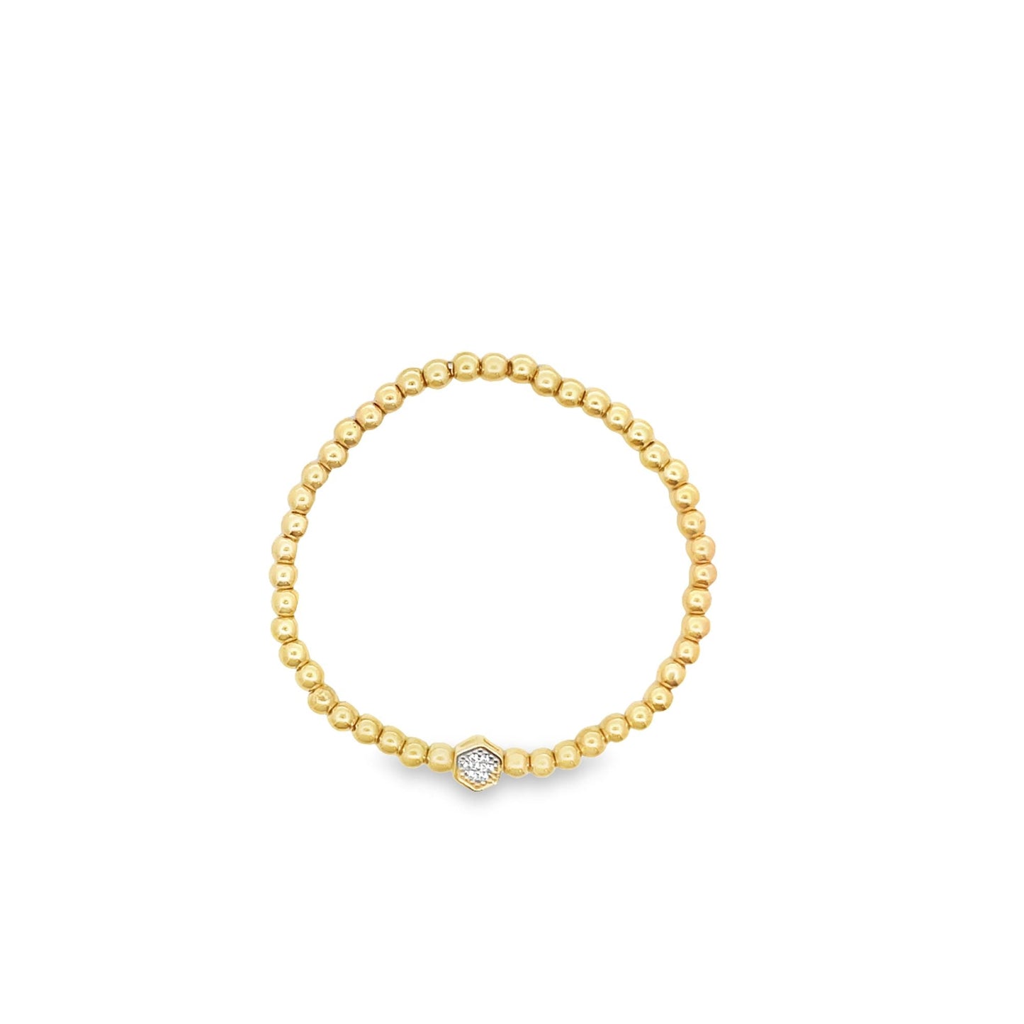 4mm Gold Elastic Bead Bracelet With OCTAGON CZ Charm