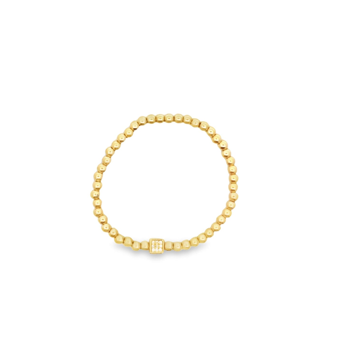 4mm Gold Elastic Bead Bracelet With SQUARE CZ Charm