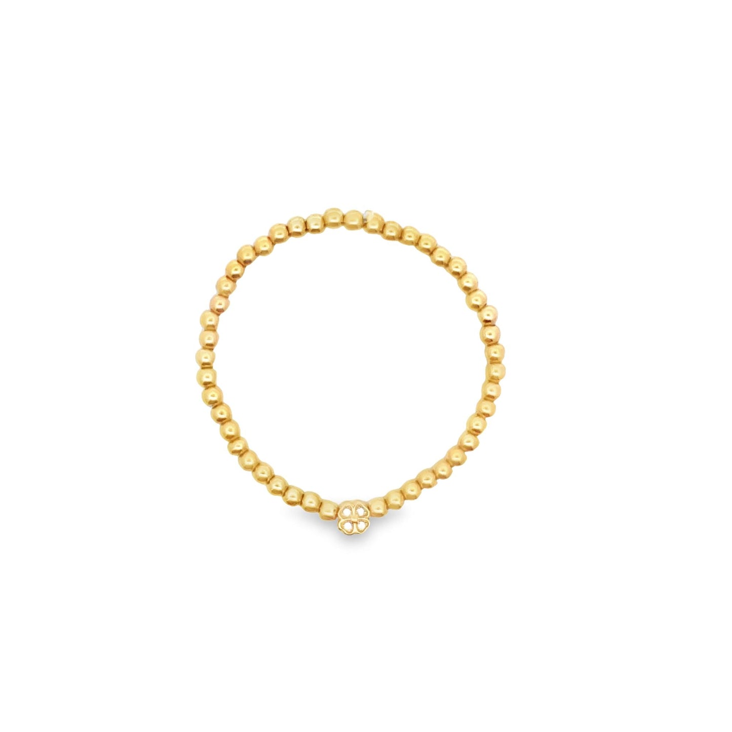 4mm Gold Elastic Bead Bracelet With Four Leaf CLOVER CZ Charm