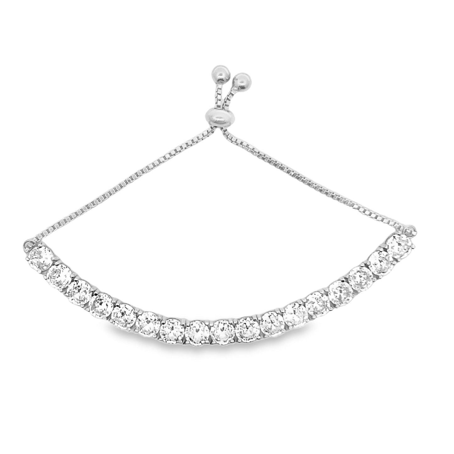 Adjustable Box Chain Bracelet With Large Round Clear CZ Stones