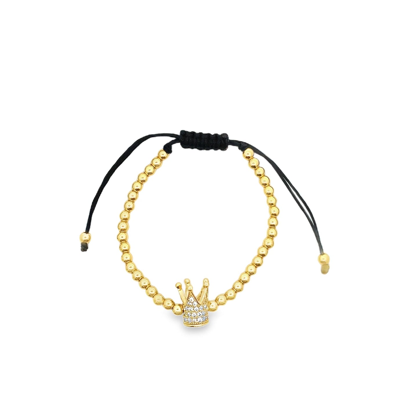 Adjustable Bead Bracelet With King Queen Crown Charm