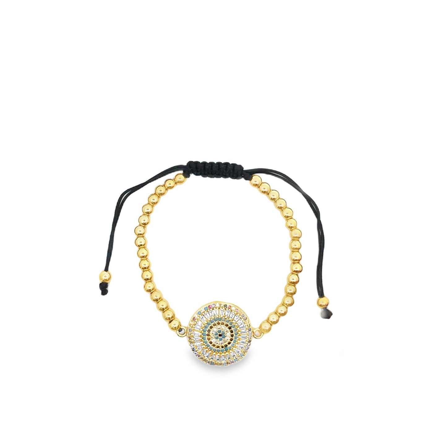 Adjustable Bead Bracelet With Designed Multicolor CZ Stones Charm