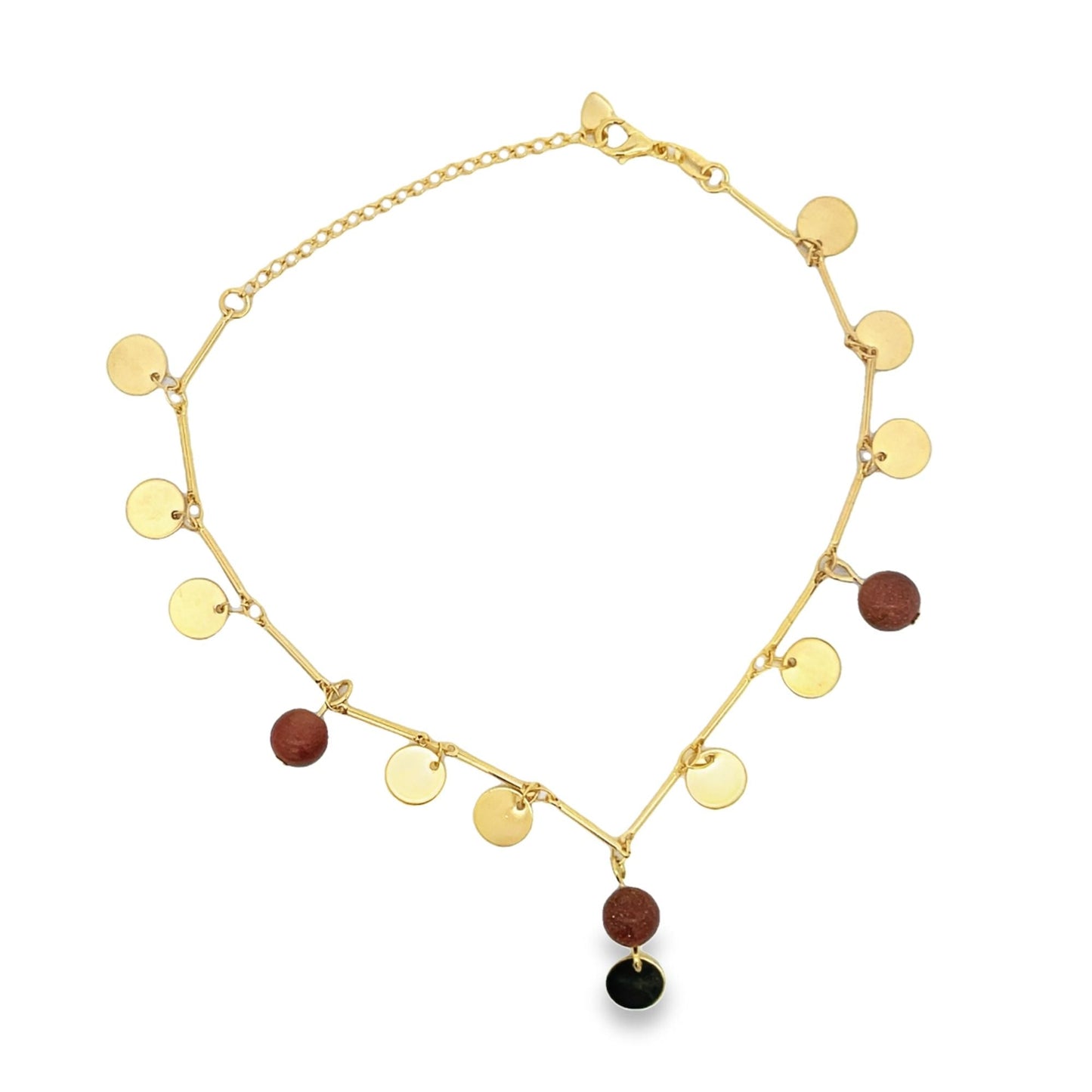 Brown Aventura Bead Beaded Gemstone Bracelet With Disc Dangle Charms