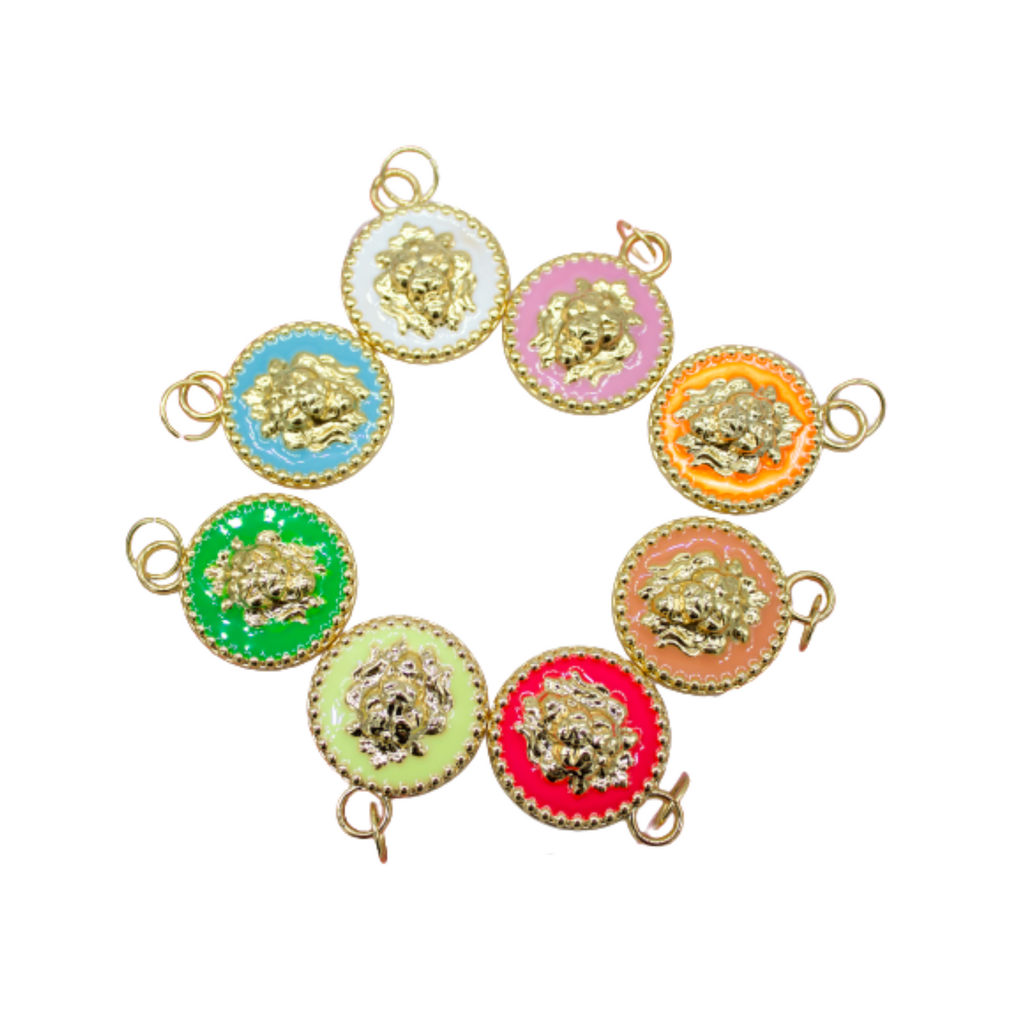 Multicolor Enamel Lion Head Medallion Pendant