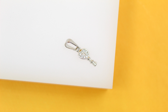 18K Rhodium Filled CZ Heart Key Pendant