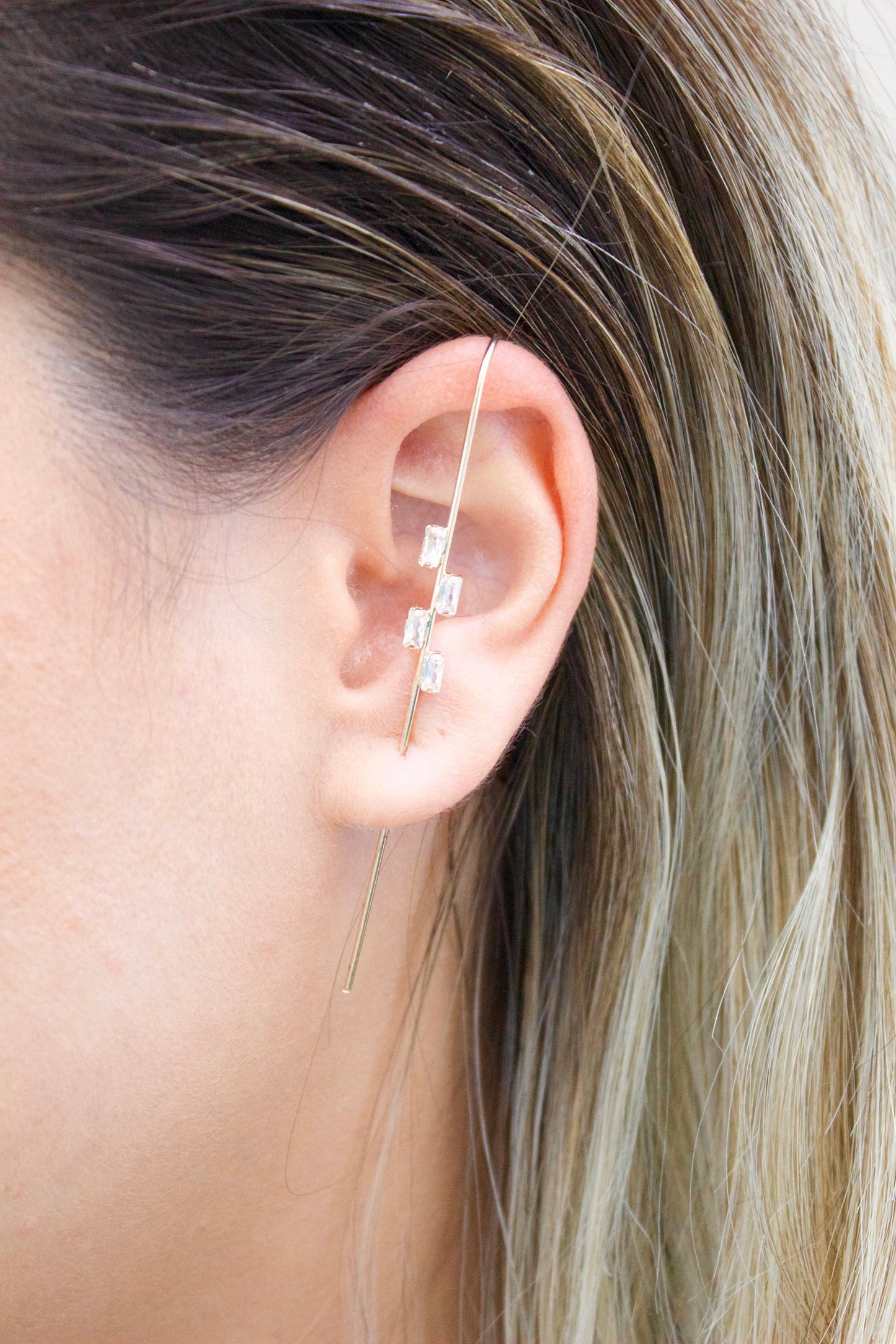 Gold Filled Baguette CZ Stones Industrial Bar Ear Cuff