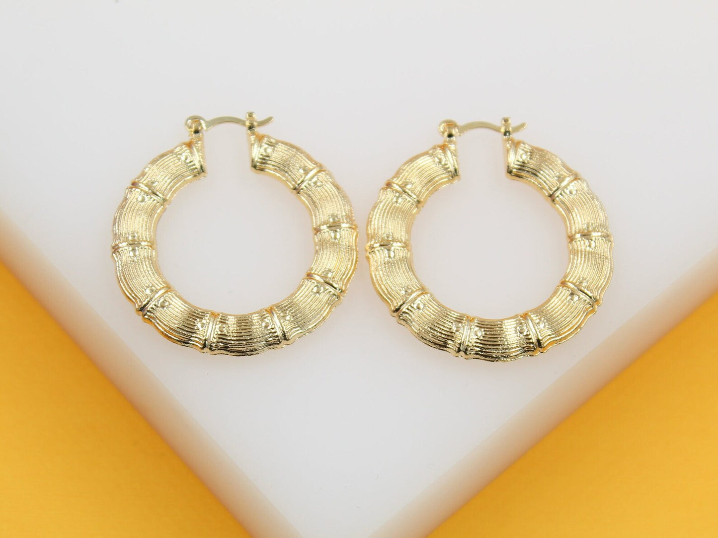 18K Gold Filled Thick Textured Hoop Earrings