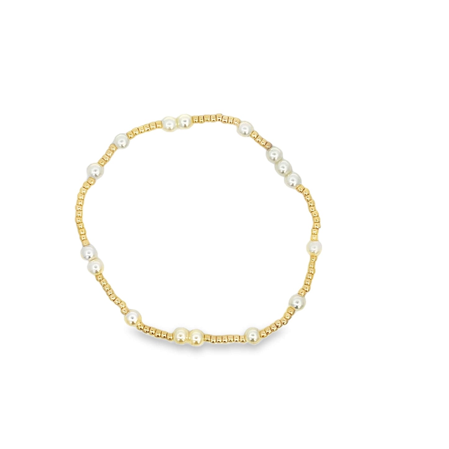 Thin Designed Elastic Gold and Pearl Beaded Bracelet