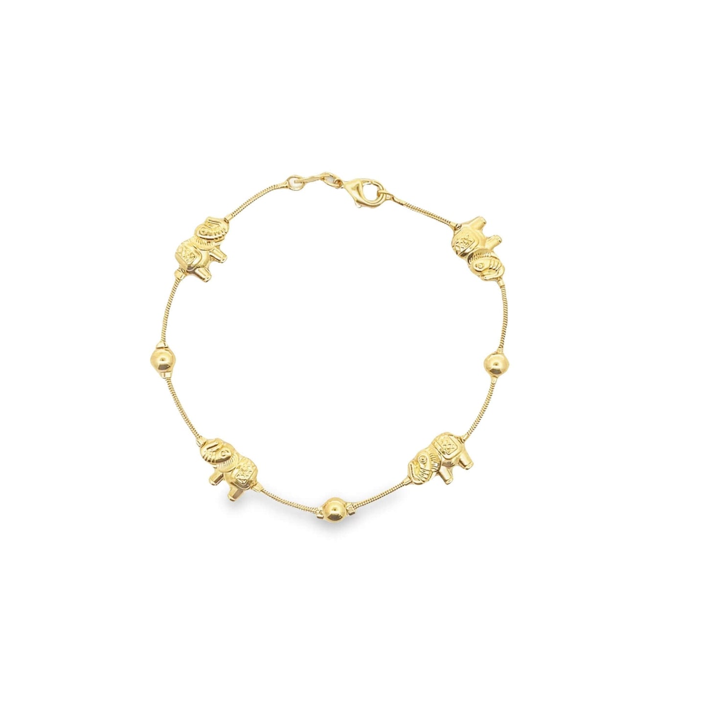 Mouse Tail Chain Bracelet with Elephant and Bead Charms