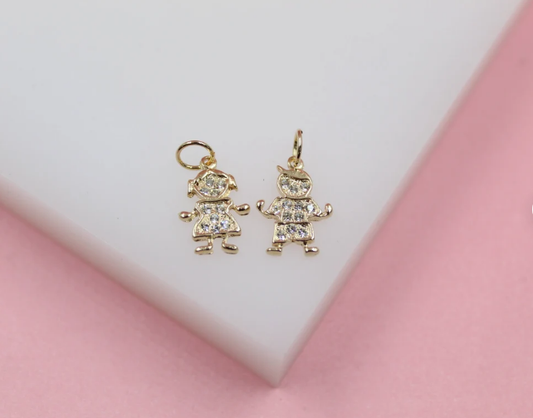 Gold Filled Kid Girl & Boy Pendant Charms With Clear Zirconia Stones