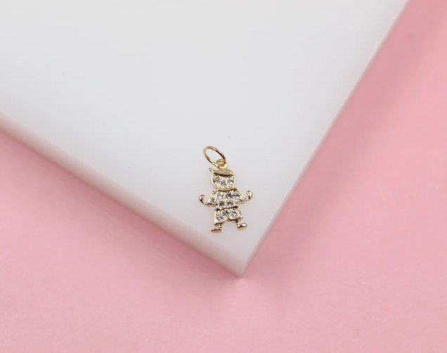 Gold Filled Kid Girl & Boy Pendant Charms With Clear Zirconia Stones