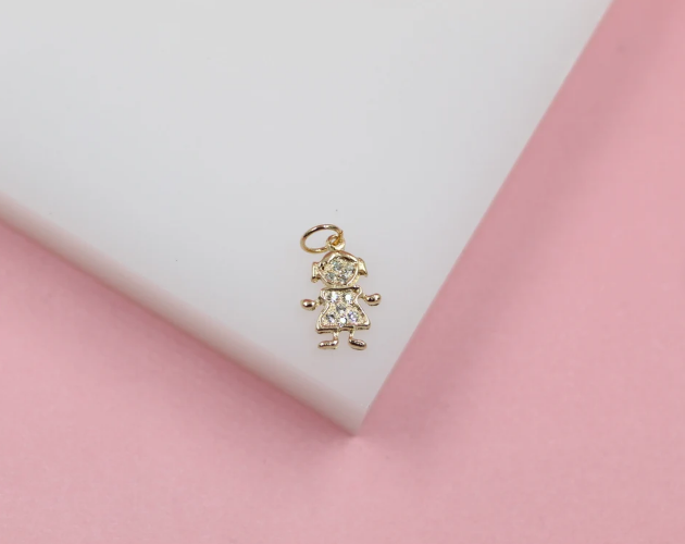 Gold Filled Kid Girl & Boy Pendant Charms With Clear Zirconia Stones