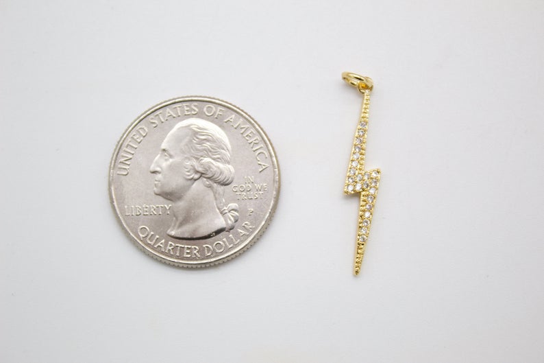 Gold 18K Fill Charm Lightning Bolt CZ