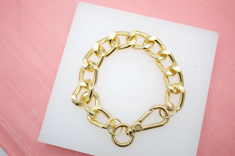 18K Gold Filled 13mm Diamond-Cut Curb Cuban Link Bracelet Chain