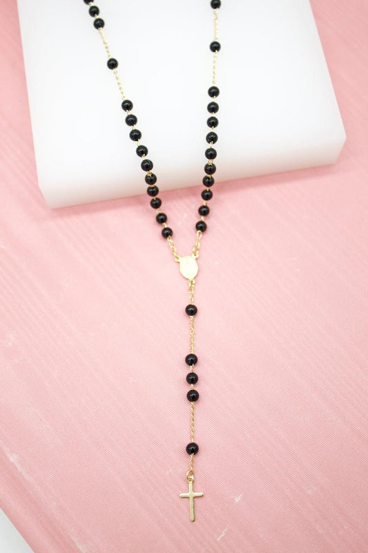Catholic Black Bead Rosary With Crucifix And Virgin Mary Charm