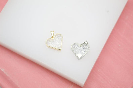 18K Gold Filled Heart Case Pendant With CZ Stones