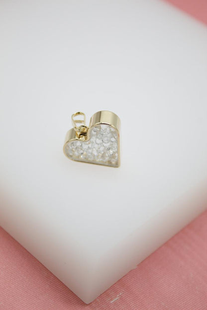18K Gold Filled Heart Case Pendant With CZ Stones