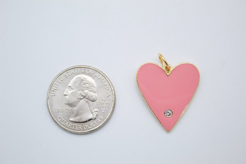 18K Gold Filled Large Heart With Cubic Zirconia Stone