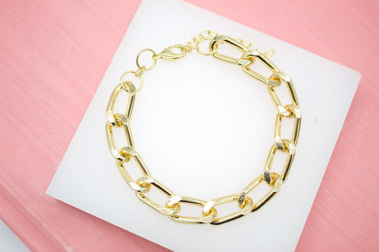 18K Gold Filled 10mm Diamond-Cut Curb Cuban Link Bracelet Chain