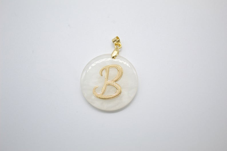 18K Gold Filled Name Initial Madre Pearl Quartzite