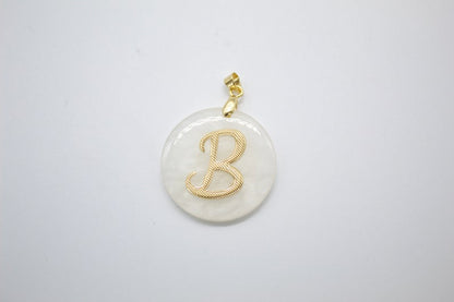 18K Gold Filled Name Initial Madre Pearl Quartzite