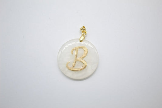 18K Gold Filled Name Initial Madre Pearl Quartzite