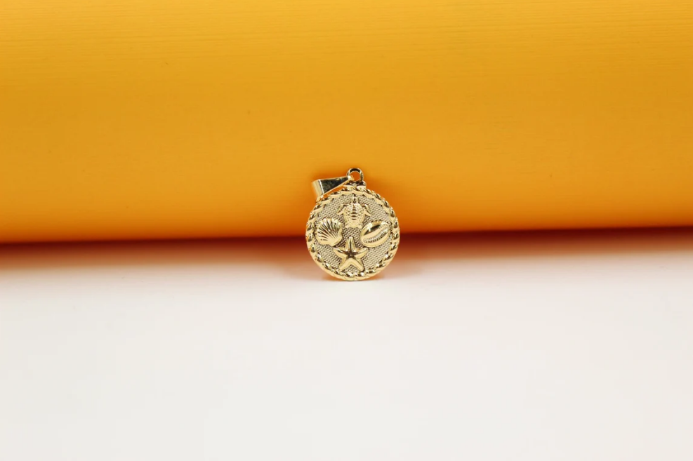 Ocean Turtle Puka Shell Star Fish Designed Medallion