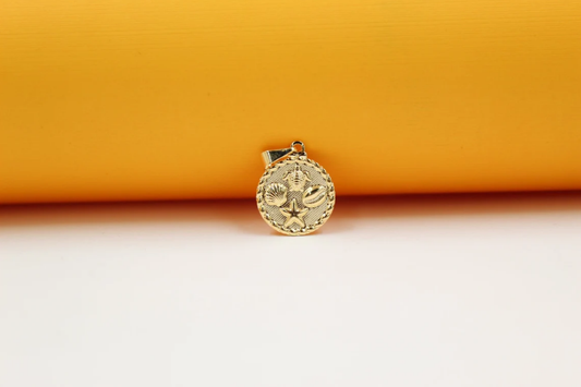 Ocean Turtle Puka Shell Star Fish Designed Medallion
