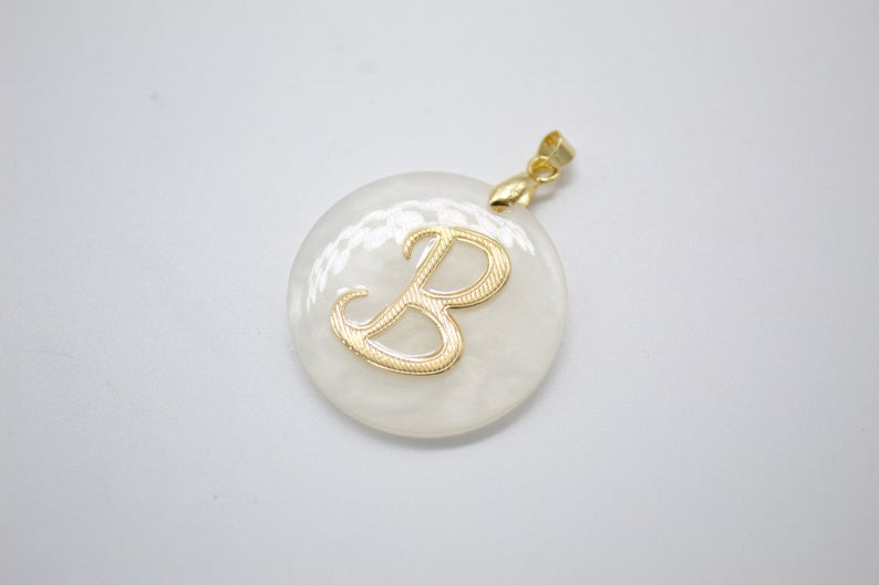 18K Gold Filled Name Initial Madre Pearl Quartzite