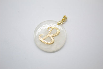 18K Gold Filled Name Initial Madre Pearl Quartzite