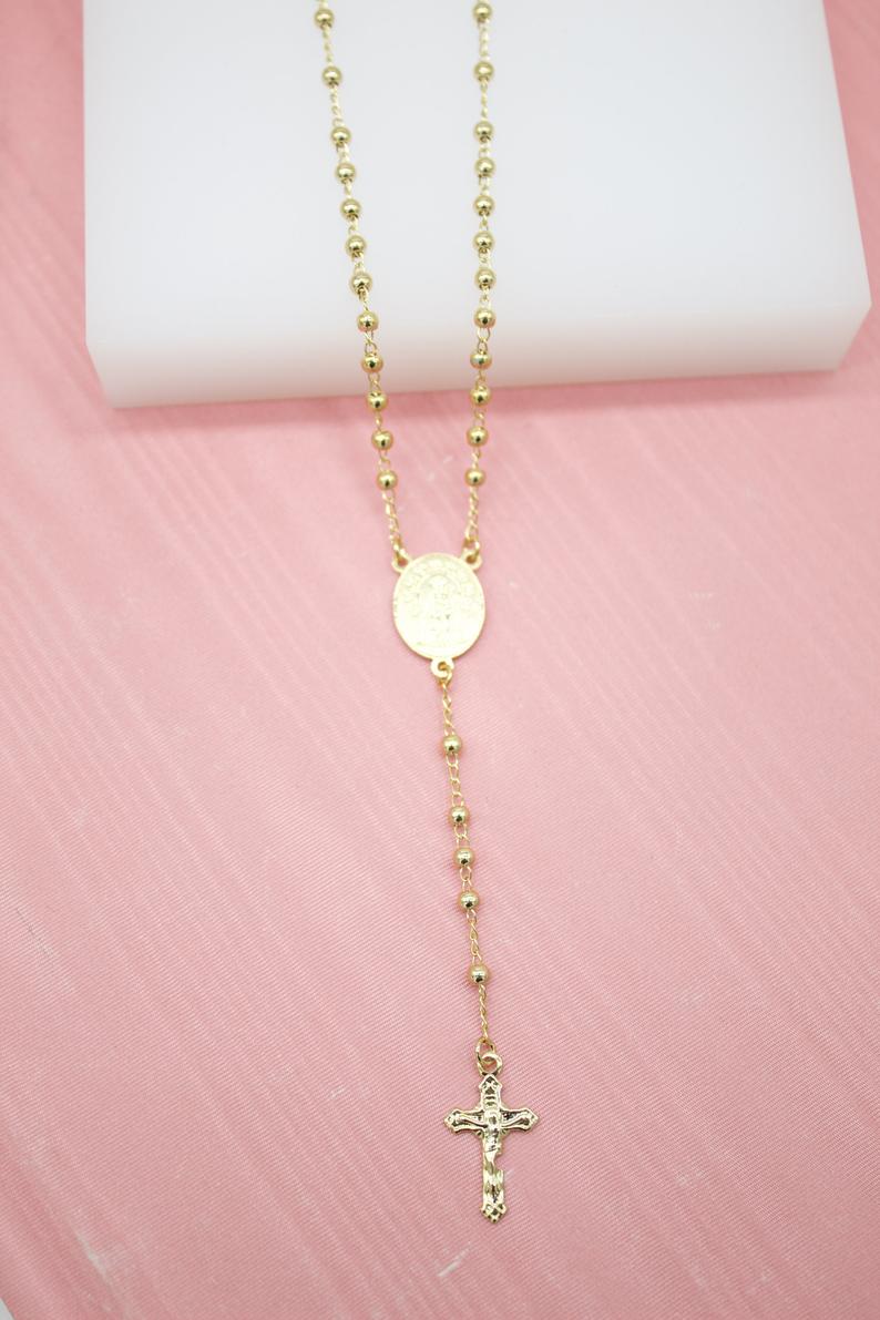 Caridad Del Cobre Gold Bead Rosary With CZ Stone Crucifix