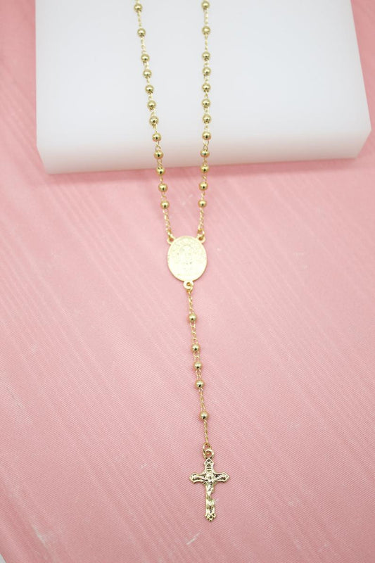 Caridad Del Cobre Gold Bead Rosary With CZ Stone Crucifix