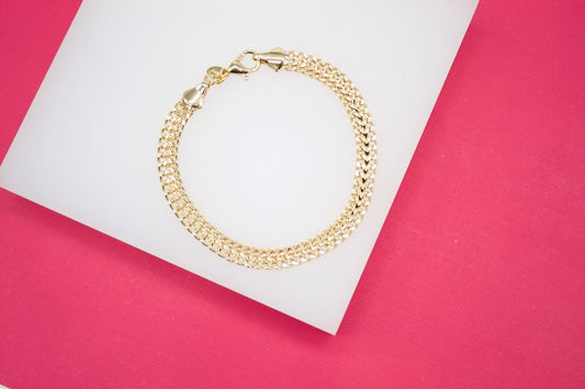 18K Gold Filled 5mm Designed Double Link Bracelet