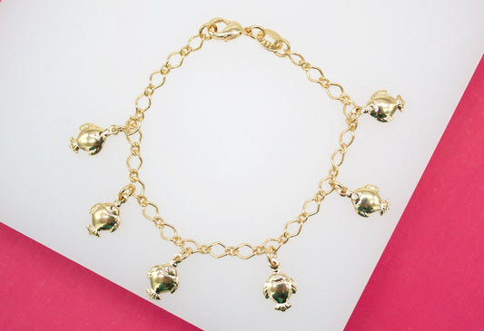 18K Gold Filled Dangle Fish Charm Bracelet