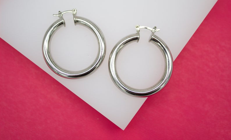 18K Rhodium Filled 5mm Thick Hoop Earrings