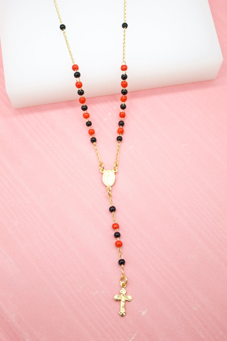 Red And Black Bead Rosary With Crucifix Cross