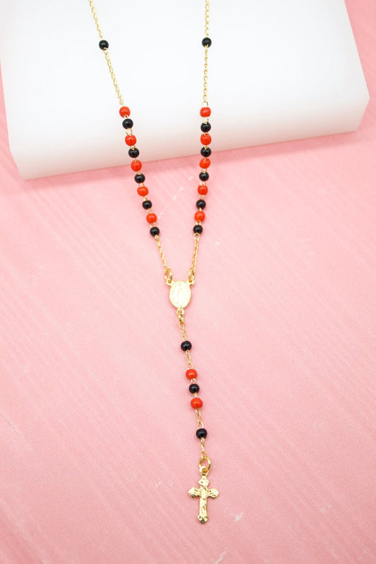 Red And Black Bead Rosary With Crucifix Cross