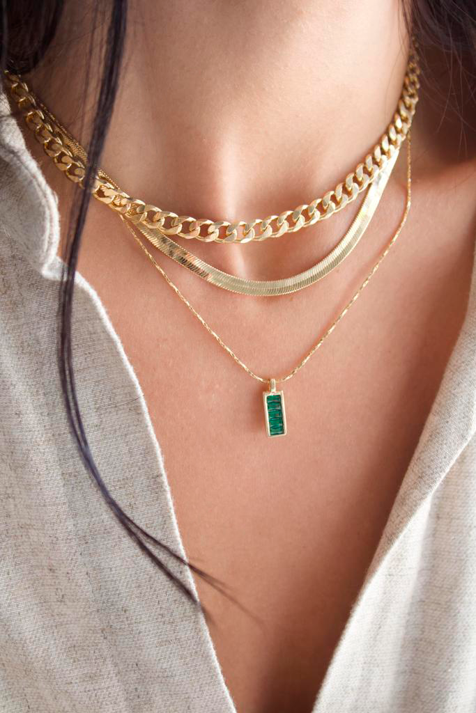 Dainty CZ Gold Pill Bar Pendant