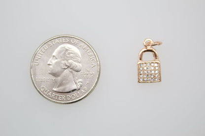 18K Gold Filled CZ Lock Charm Pendant