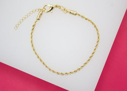 18K Gold Filled 2mm Rope Chain Bracelet