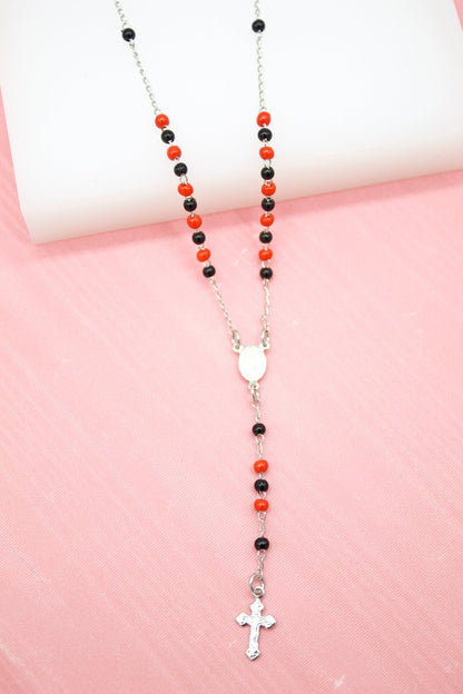 Red And Black Bead Rosary With Crucifix Cross