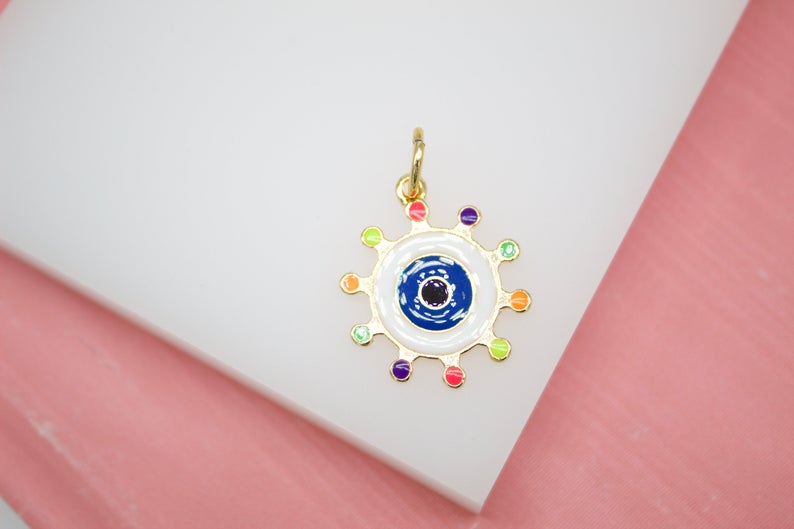 18K Gold Filled Colorful Evil Eye Pendant