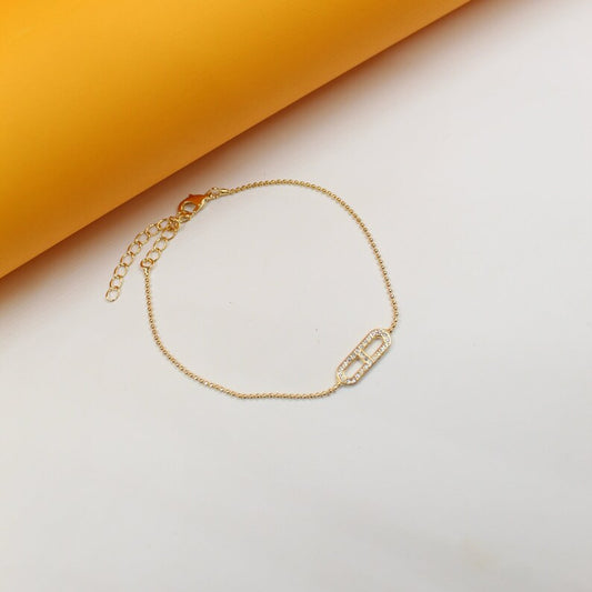 Dainty Ball Bracelet With Zirconia Paper Clip Charm For 18K Gold Filled