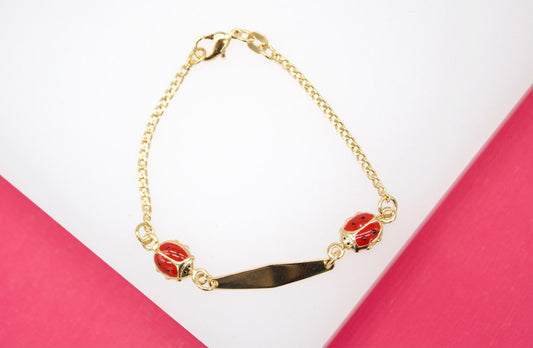 Gold Filled Lady Bug Bracelet With Oval Plate