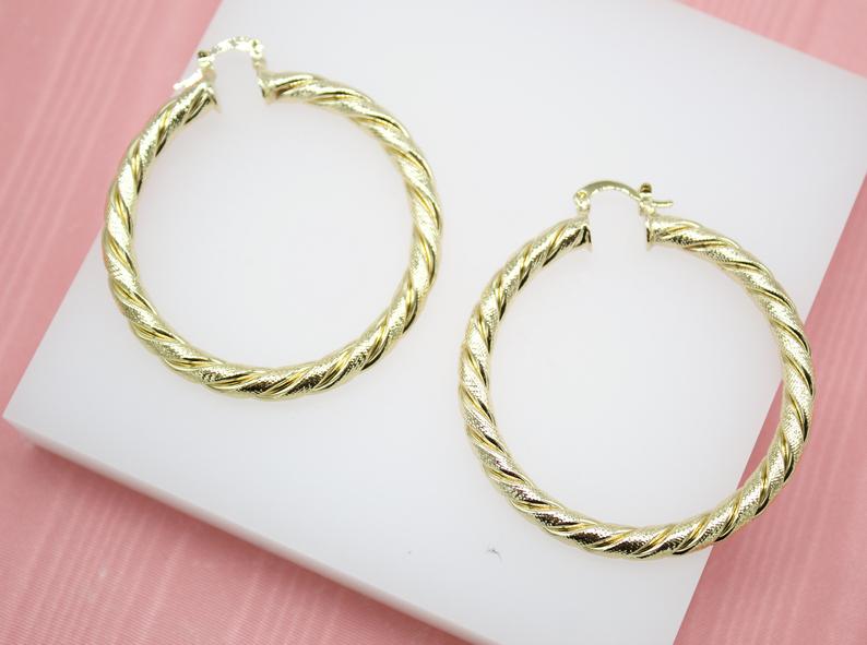 18K Gold Filled 5mm Thick Twisted Hoops Lever Back Earrings