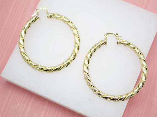 18K Gold Filled 5mm Thick Twisted Hoops Lever Back Earrings