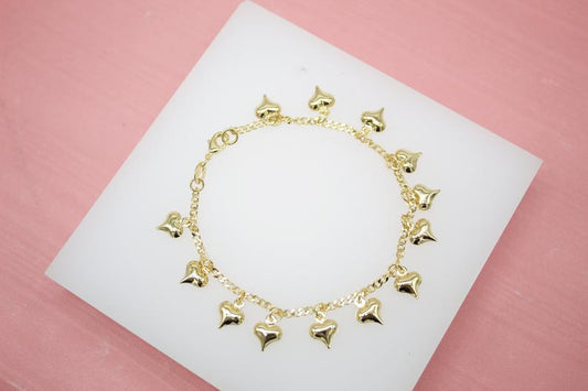 18K Gold Filled Charm Bracelet With Small Heart Charms