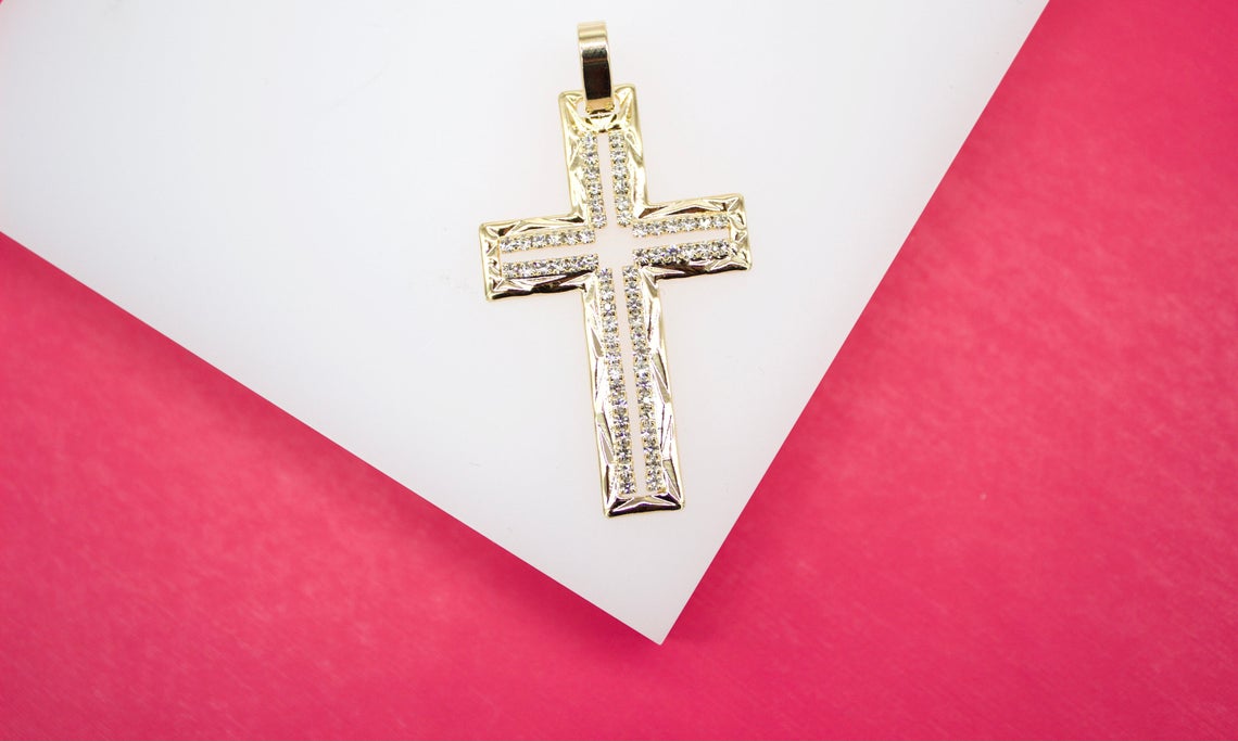 Gold Filled Outlined CZ Cross Crucifix Pendant