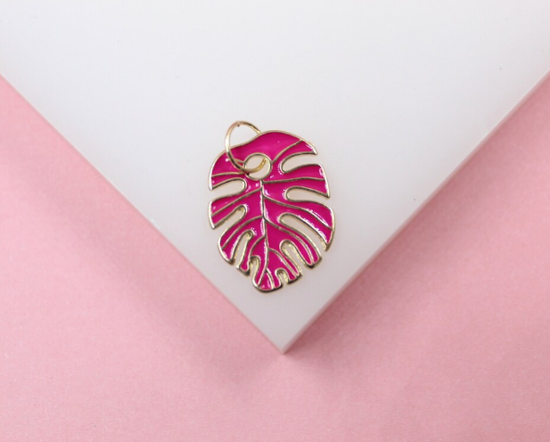 18K Gold Filled Enamel Colored Leaf Pendant Charm