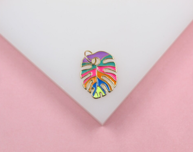 18K Gold Filled Enamel Colored Leaf Pendant Charm